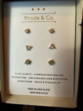 Semi-Precious Stud Earring Set — Rose Quartz, Moonstone & Aventurine